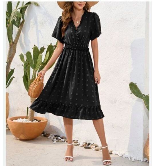 Camisa Black Swiss Dot Ruffle-Trim A-Line Dress - Women Size XL # H521 - Picture 1 of 5
